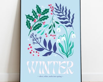 Winter Floral Art Print, Winter Time, Seasons Art Print, Floral Wall Decor, Floral Print, Gallery Wall Print