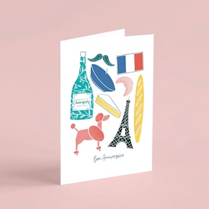 Bon Anniversaire Birthday Card, Illustrated Birthday Card, French Themed Design, Eco Friendly Birthday Card, Plastic Free Packaging