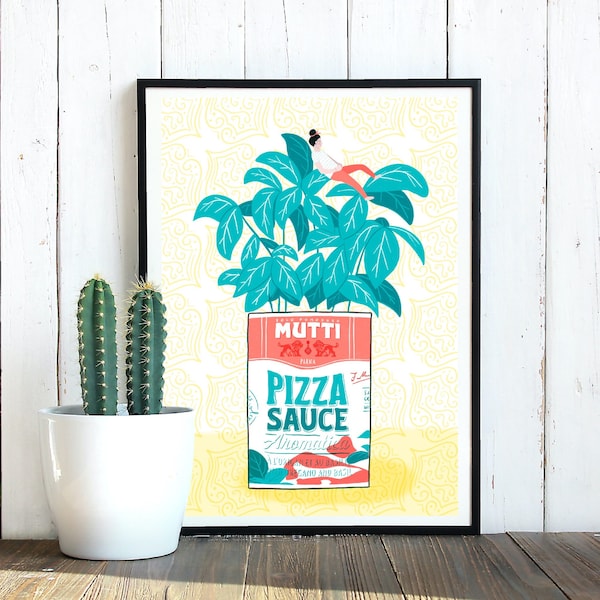 Basil Art Print, Italian Food Art Print,  Italy Travel Poster, Herb Art Print, Pizza Art Print, stampa d’arte al basilico