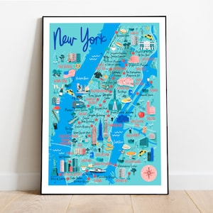 Map of New York,New York Travel Print, Hand Drawn Map, America Travel Print, Children’s Bew York Map, New York Art Print, USA print