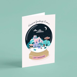Carte de Noël Cottingham, Carte de Noël Snow Globe, Carte à paillettes, Carte de Noël écologique, Emballage sans plastique