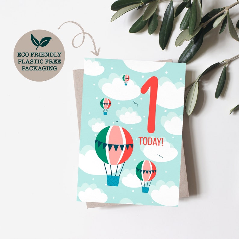 1st Birthday Card, First Birthday Card, Age 1, Unisex Birthday Card, Kids Birthday Card, Eco Friendly Birthday Card, Plastic Free Packaging image 4