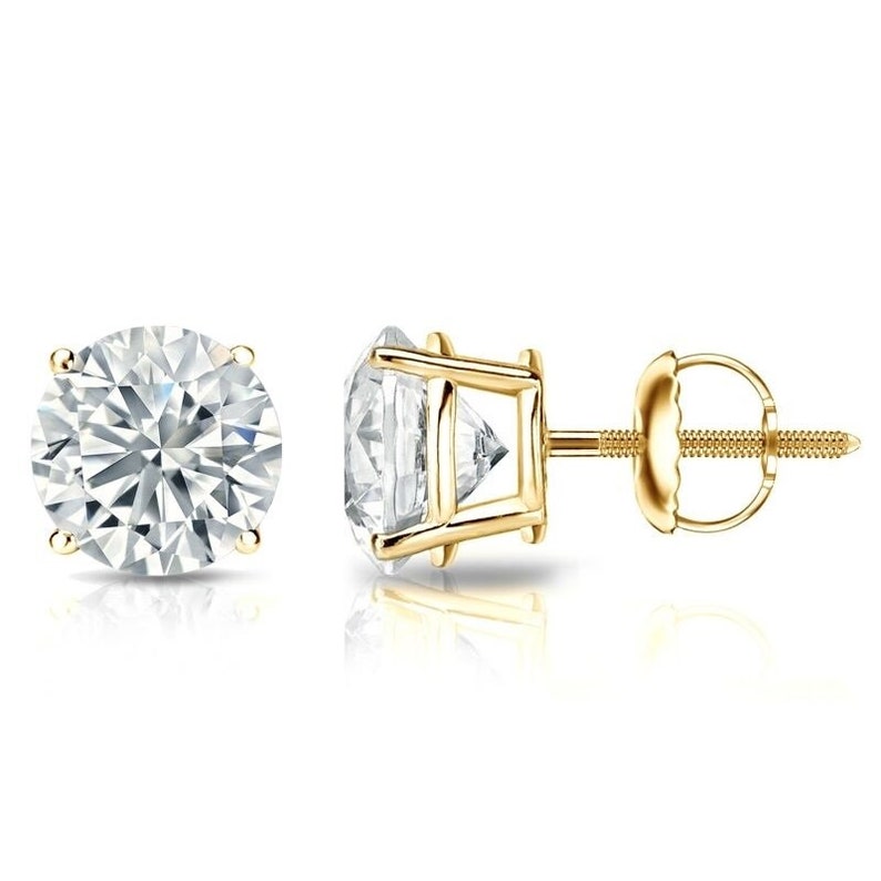 3.00 Carat Total Classic 14k Solid Gold Moissanite Studs Authentic Moissanite Earrings Brilliant Round Solitaire 14k Yellow Gold