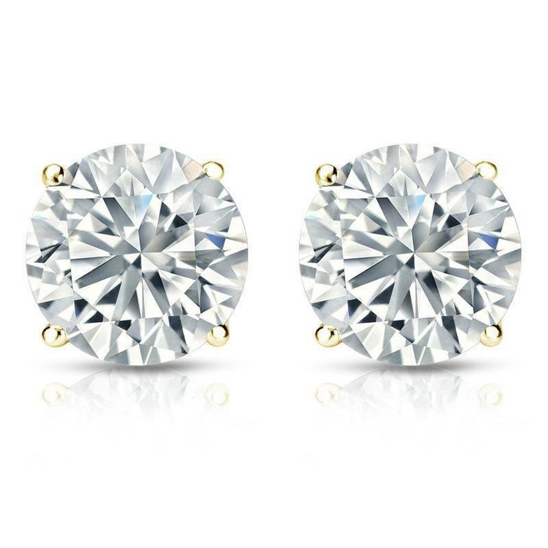 3.00 Carat Total Classic 14k Solid Gold Moissanite Studs Authentic Moissanite Earrings Brilliant Round Solitaire 14k Yellow Gold
