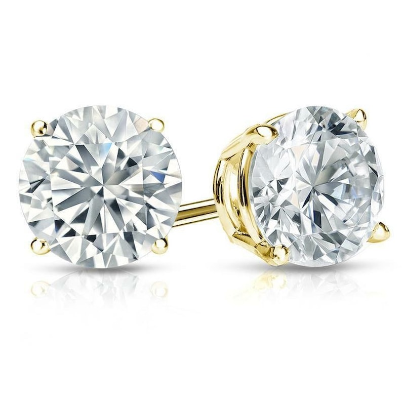 3.00 Carat Total Classic 14k Solid Gold Moissanite Studs Authentic Moissanite Earrings Brilliant Round Solitaire 14k Yellow Gold
