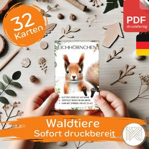 BOSDIEREN - 32 Montessorikaarten - flashcards met dieren uit het bos, leerkaarten PDF afdrukbare kaarten kleuterspeelgoed flashcards