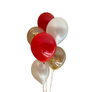 red balloons | confetti balloons | white balloons | 6 ct | birthday decorations | balloons | red gold and white birthday party | graduation