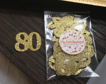 80th Birthday Confetti/ 80th Birthday Party Decorations/Age Confetti/ birthday for her / 50 pieces/ 80th party supplies / number confetti