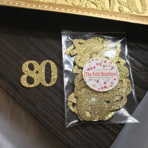 80th Birthday Confetti/ 80th Birthday Party Decorations/Age Confetti/ birthday for her / 50 pieces/ 80th party supplies / number confetti