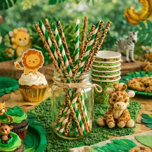 Baby shower de safari / pajitas de papel / mezcla de pajitas de papel / animales de safari / decoraciones de cumpleaños de safari / decoraciones de safari / ideas para fiestas de safari imagen 4