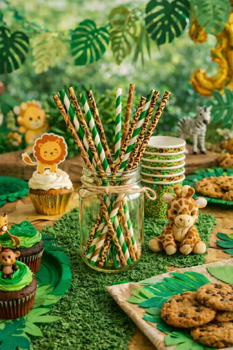 Baby shower de safari / pajitas de papel / mezcla de pajitas de papel / animales de safari / decoraciones de cumpleaños de safari / decoraciones de safari / ideas para fiestas de safari imagen 4