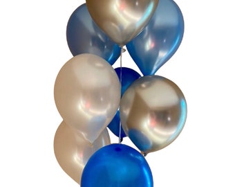 blue balloons | pearl white balloons | silver balloons | 8 ct | blue birthday decorations | balloons | blue birthday party | balloon arch