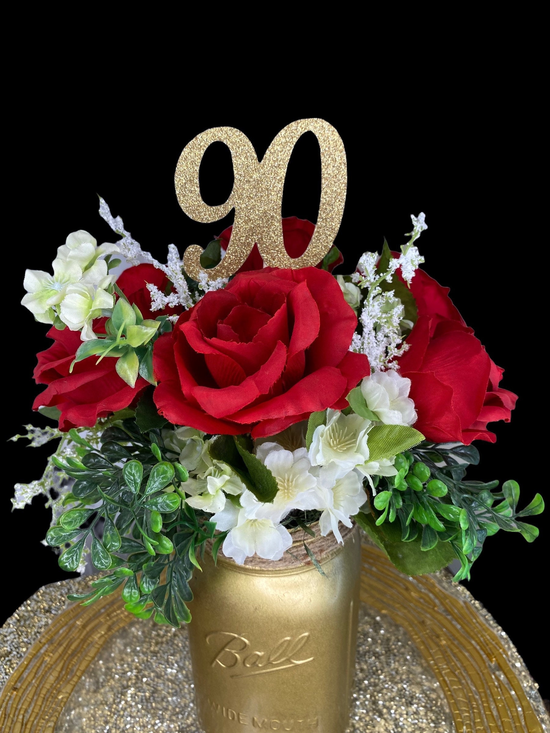 90th Birthday Centerpiece Decorations/ 90th Birthday Decorations/ 90th Birthday for Her/ 90th Birthday Table Decorations/ Centerpiece Stick