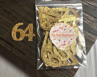 64th Birthday Confetti/ 64th Birthday Party Decorations/Age Confetti/ milestone confetti/50 pieces/ 64th party supplies / number confetti