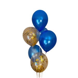 blue balloons | confetti balloons | gold confetti balloons | 6 ct | blue birthday decorations | balloons | blue birthday party | blue decor
