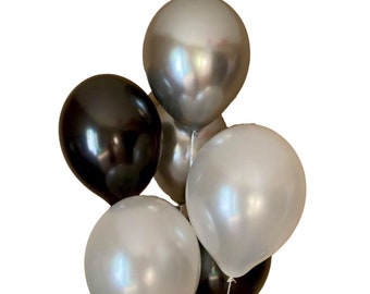 silver balloons | black balloons | white balloons | 6 ct | birthday decorations | balloons | silver black and white birthday party |