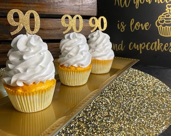 90th Birthday Cupcake Topper/ 90th Birthday Party Decorations/ custom cupcake topper/ party supplies/ cupcake decorations