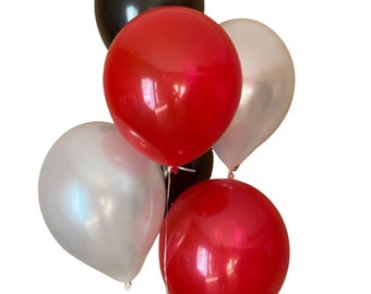 red balloons | black balloons | white balloons | 6 ct | birthday decorations | balloons | red black and white birthday party | graduation