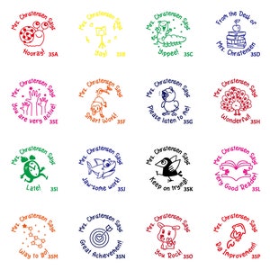 Teacher stamps, personalized teacher stamps, custom teacher stamp, smart work, wonderful, keep trying, awesome, you rock, way to go TS 035