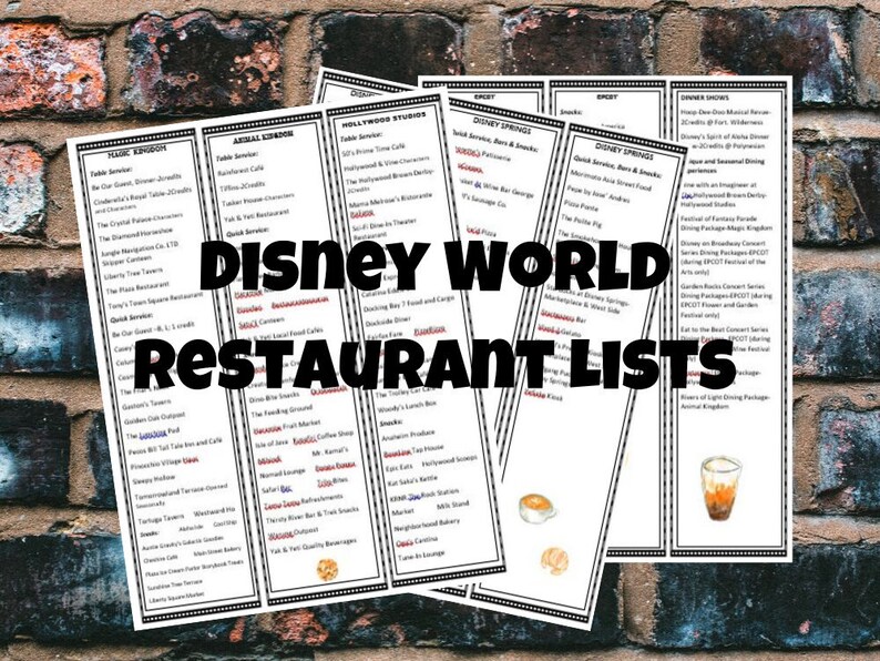 Disney World Restaurant Lists Meal Planning Vacation Planning Etsy