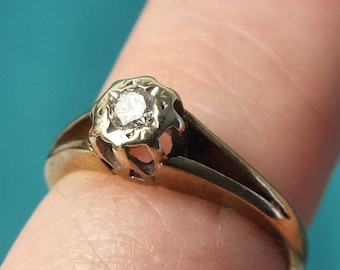 Vintage 9ct Gold Diamond Solitaire Ring - UK Size J - 2.1g - Valentines
