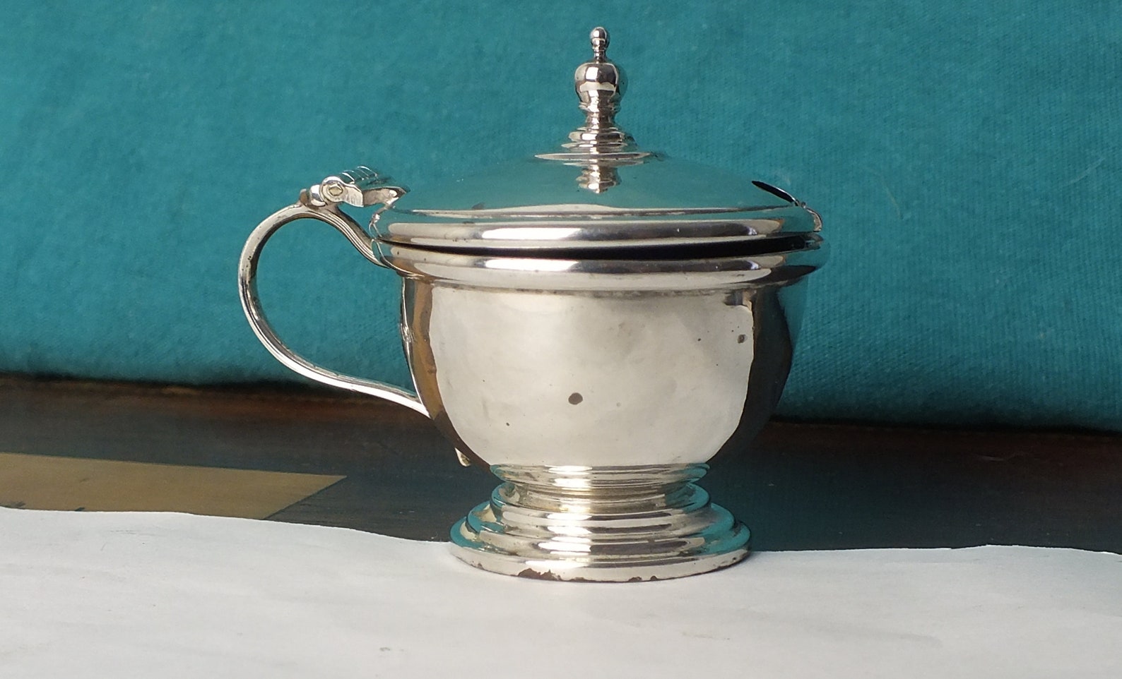 Silver Mustard Pot and Blue Glass Liner Birmingham 1930 Etsy