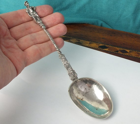 60g Large Antique Dutch Solid Silver Spoon With Cast Figural