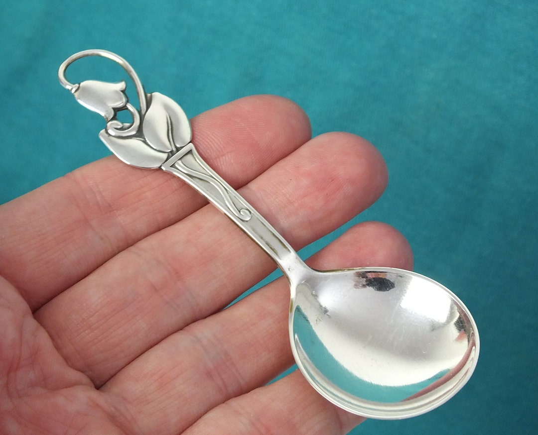 Danish Solid Silver Caddy Spoon With Leaf and Flower Design Etsy