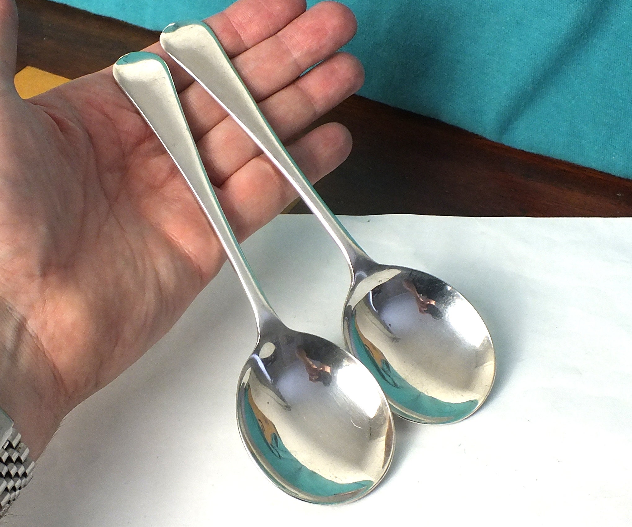 138g Large Pair of Solid Silver Soup Spoons Sheffield 1987 Etsy
