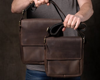 Bolso de piel para hombre, bandolera hecha a mano para hombre, bolso de hombro de piel grabado, bandolera de piel personalizada, regalo de cumpleaños para él
