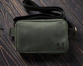 Borsa a tracolla in pelle da uomo, marsupio in pelle personalizzato per uomo, marsupio fatto a mano, piccola borsa in pelle da uomo, regalo per papà