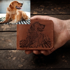 Portafoglio bifold in pelle con incisione a forma di cane, portafoglio da uomo personalizzato, regalo personalizzato per il marito, portafoglio inciso per gli amanti degli animali, regalo per la festa del papà