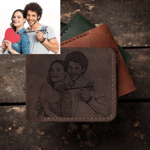 Carteira dupla de couro com foto gravada com porta-moedas, carteira minimalista personalizada para namorado, marido, presente personalizado para seus entes queridos
