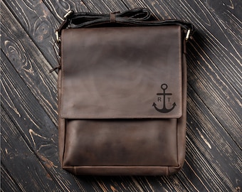 Maletín de piel para portátil de hombre, bolso bandolera grande personalizado, bolso vertical para documentos A4, regalo de Navidad personalizado para el padre
