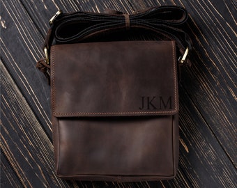 Bolso de cuero personalizado, bandolera hecha a mano para hombre, cartera de cuero para hombre con grabado personal, regalo de Navidad de cuero para hombre
