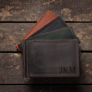 Carteira de couro masculina com prendedor de dinheiro, carteira minimalista personalizada com prendedor de dinheiro, presente de Natal personalizado para marido, presente de dia dos pais