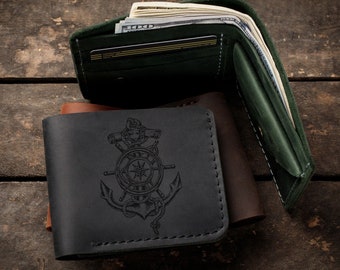 Clutch Leather long Wallet for Women,Blue Vintage Anchor,Card Holder Purse Bag 