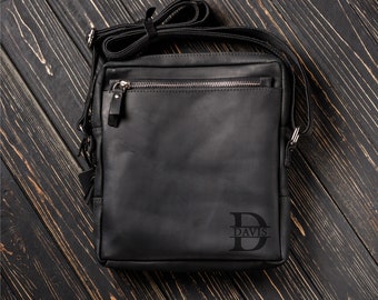 Bolso bandolera de piel para hombre, bolso bandolera personalizado, bolso bandolera hecho a mano, regalo de cumpleaños personalizado para padre elaborado en piel de caballo loco