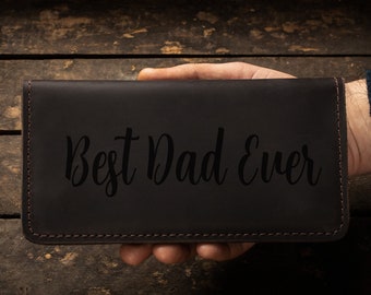 Best Dad Ever leather large credit card purse, handmade passport wallet, men leather wallet clutch, personalized father's day gift