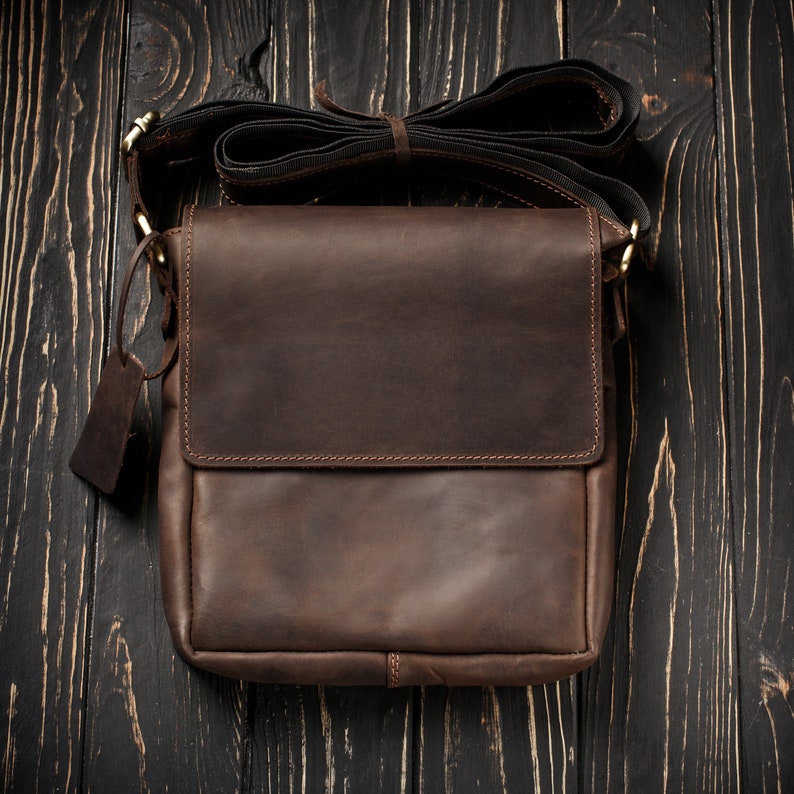 Mens leather bag, handmade crossbody bag for men, engraved leather shoulder bag, personalized leather messenger, birthday gift for him Brown
