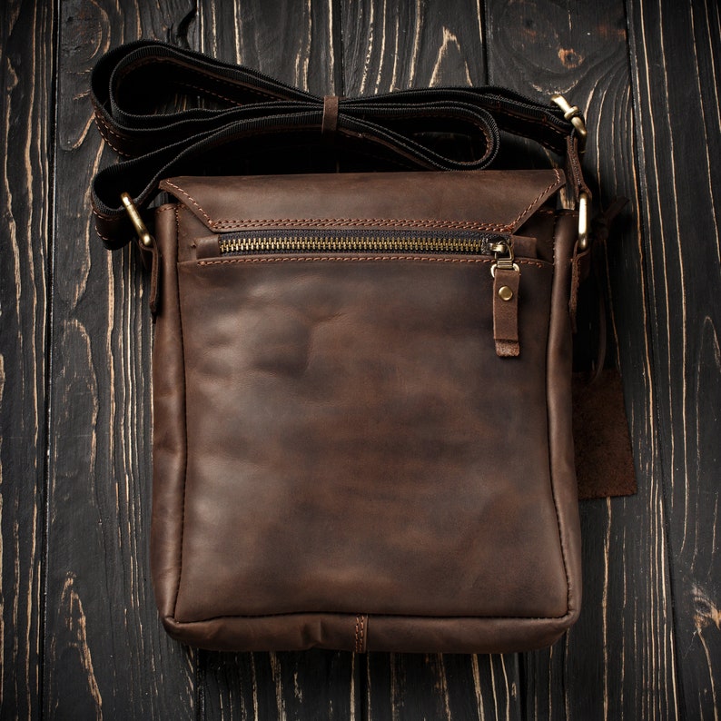 Mens leather bag, handmade crossbody bag for men, engraved leather shoulder bag, personalized leather messenger, birthday gift for him image 5