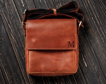 Personalized shoulder bag for men, handmade leather bag, crossbody bag, mens leather satchel, anniversary gift for husband, monogram bag