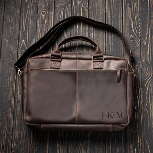 Porte-documents en cuir pour homme avec bandoulière réglable, grande sacoche en cuir, sac pour documents et ordinateur portable, cadeau d'anniversaire personnalisé pour lui