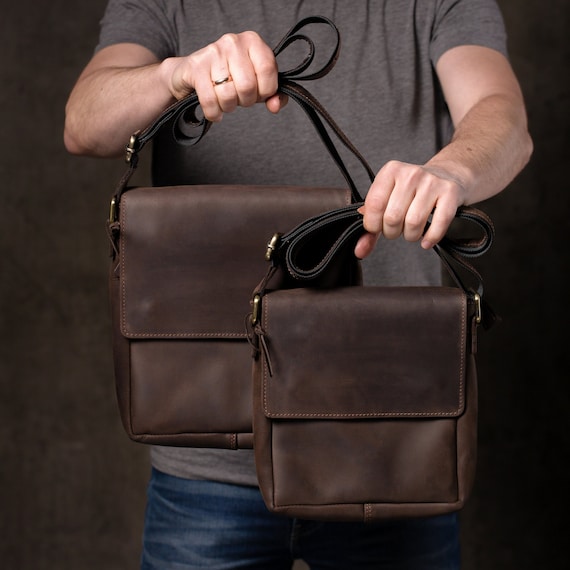 Mens leather bag, handmade crossbody bag for men, engraved leather shoulder bag, personalized leather messenger, birthday gift for him