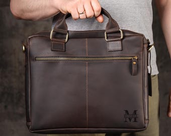 Bolso de piel personalizado para documentos y portátil con cinturón de piel ajustable, maletín grande para hombre, regalo de Navidad para hombre de negocios.
