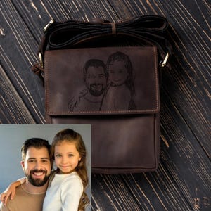 Sac en cuir pour homme personnalisé avec photo gravée, cadeau de Noël pour mari, sac messager en cuir pour papa, cadeau de fête des pères personnalisé