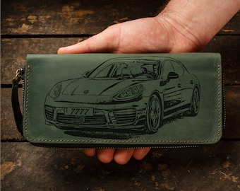 Car photo engraving leather travel wallet for men and women, personalized Christmas gift for car driver