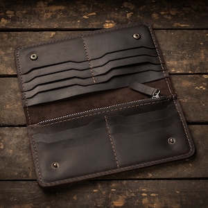 Monedero grande de cuero para tarjetas de crédito, billetera para pasaporte hecha a mano, billetera de cuero para hombre, billetera para pasaporte personalizada, tarjetero personalizado