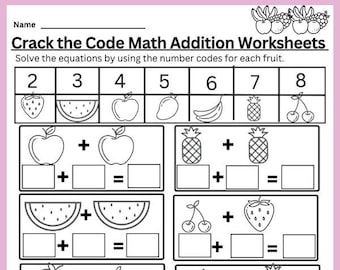 Hojas de trabajo de suma y resta de matemáticas para descifrar el código para niños de jardín de infantes y de primer grado: recurso de aprendizaje para el aula y la educación en el hogar