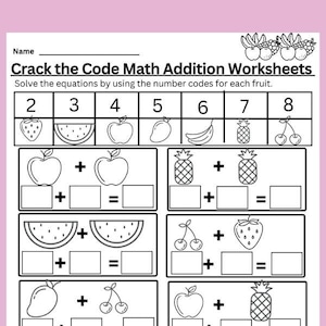 Crack-the-code math addition and subtraction worksheets for kindergarten and grade 1 kids - learning resource for classroom, homeschool
